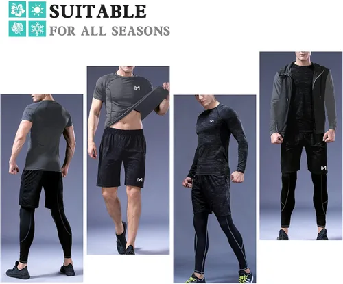 Miniatura 5 de MEETYOO mens 5pcs Men's Compression Sets Pants Long Sleeve Shirt Athletic Shorts Running Jacket