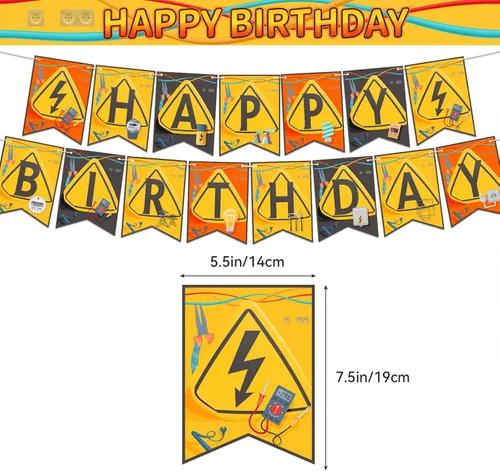 Miniatura 3 de Decoraciones de fiesta de electricista, electricista, liniero, decoraciones temáticas incluye pancarta de feliz cumpleaños, decoración de tartas