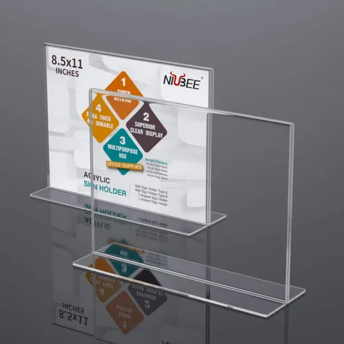 Miniatura 9 de NIUBEE Soporte acrílico para letreros de 8.5 x 11 pulgadas, paquete de 6 marcos transparentes horizontales, en forma de T, soporte de exhibición