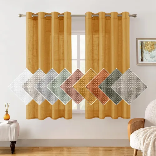 Miniatura 21 de HOMEIDEAS - Cortinas traslúcidas de lino rosa pálido, 2 paneles de 63 pulgadas de largo con textura de rosa polvoriento semitransparente, cortinas