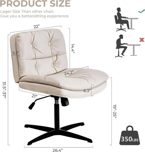 Miniatura 2 de Criss Cross Chair No Wheel Saucer Gaming Armless Swivel Vanity Chair Ergonomic Cross Legged Home Office Computer Chair for Home Living Room Bedroom