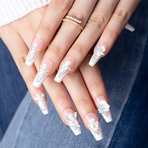 Miniatura 6 de WOKOTO 90 dijes de uñas de ángel en relieve blanco para uñas acrílicas 3D Angel Baby Nail Art Charms Retro Barroco Cupido Diseños Accesorios de Arte