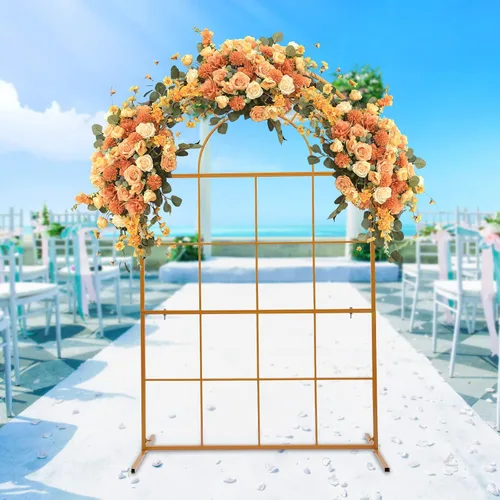 Miniatura 9 de Soporte de telón de fondo de arco de boda de 3.9 x 6.6 pies, soporte de arco de globos de metal, arco de boda dorado, marco de arco de globos
