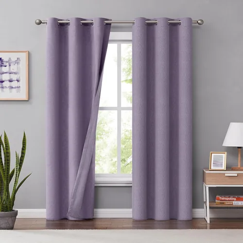 Miniatura 21 de Melodieux Cortinas 100% opacas para dormitorio, aislamiento térmico, reducción de ruido, cortinas de ventana de lino con ojales para sala de estar