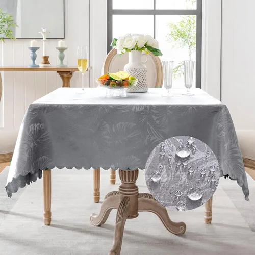 Miniatura 62 de Mantel redondo de tela de 60 pulgadas, mantel con diseño de hojas, borde festoneado, mantel sedoso, impermeable, resistente a las arrugas, lavable