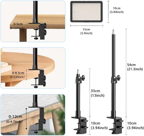 Miniatura 4 de Paquete de 1 luz LED para llave de escritorio, luz de video con soporte de abrazadera en C, 9 filtros de color, iluminación de fotografía de estudio