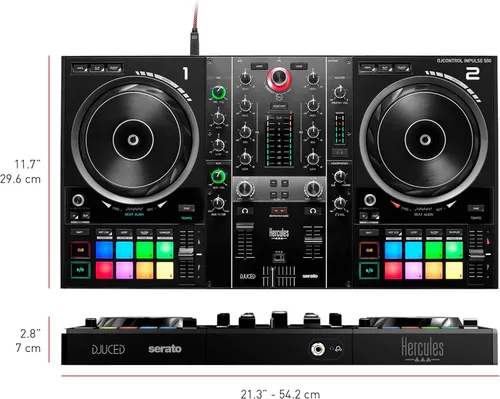 Miniatura 2 de Hercules DJControl Inpulse 500 Controlador DJ – Juego de DJ para principiantes, mezclador USB DJ de 2 cubiertas con interfaz de audio incorporada