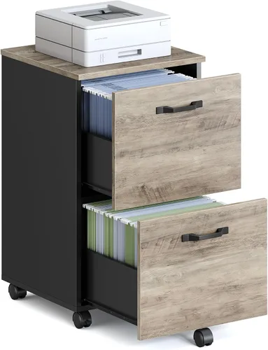 Miniatura 13 de VASAGLE Archivador móvil con ruedas, 2 cajones, estante abierto, para A4, tamaño carta, carpetas colgantes, gris carbón y negro tinta UOFC071B04