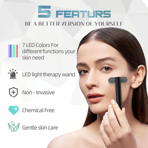 Miniatura 2 de Fxtiaa Terapia de Luz LED, Varita de Cuidado de la Piel Facial de 7 Colores con Masajeador Facial, Terapia de Rejuvenecimiento de la Piel Facial LED