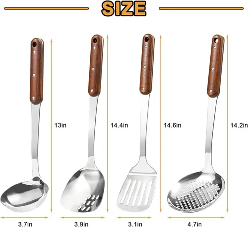 Miniatura 3 de FJNATINH Juego de espátulas de wok de acero inoxidable, espátulas ranuradas, cucharón, herramienta de cucharón espumadera, utensilios de cocina