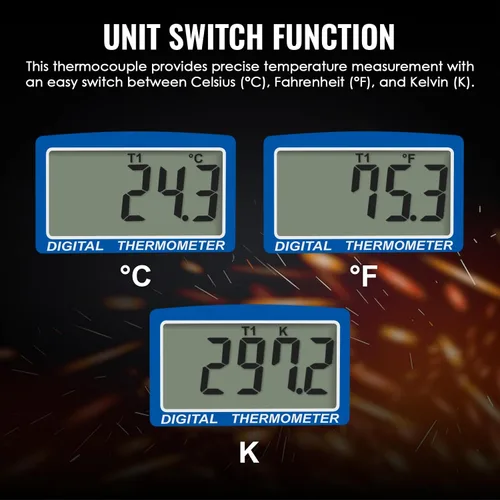 Miniatura 6 de Termómetro de termopar tipo K (-50 ~ 2,372.0 °F), medidor de temperatura digital de doble canal con 2 abrazaderas de temperatura y sensores de sonda