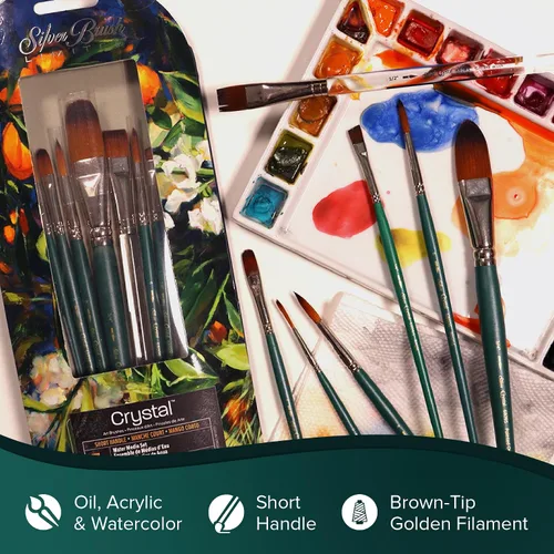 Miniatura 3 de Silver Brush 6808S-1 Crystal Golden - Cepillo de filamentos sintéticos de mango corto con punta marrón y virolas de latón niquelado, lavado