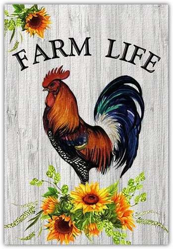 Bandera de Farm Life, bandera de bienvenida para jardín, girasol de gallo de pollo, decoración para bandera exterior, vertical de doble cara de 12 x
