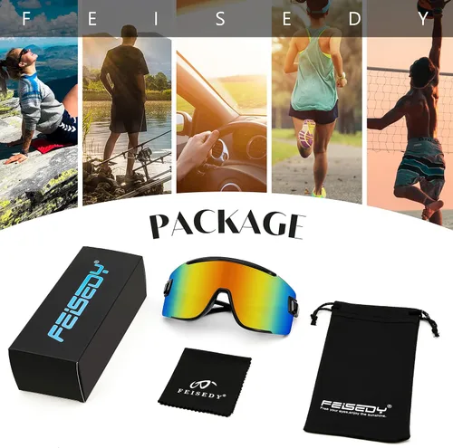Miniatura 8 de FEISEDY Gafas de ciclismo para hombres y mujeres, gafas de sol deportivas de los años 80, gafas de esquí, conducción, pesca, ciclismo, protección