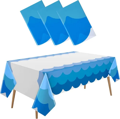 Miniatura 9 de Irenare 6 manteles con temática de olas del océano de 87 x 108 pulgadas, color azul, rectangular, de plástico, con estampado de agua, mantel