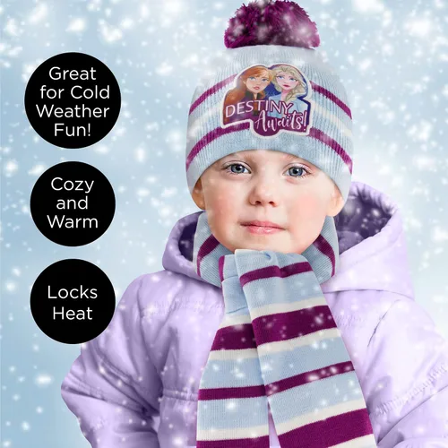 Miniatura 2 de Disney - Juego de gorro de invierno para niñas, bufanda y guantes para niños pequeños, 2-4 o Frozen Elsa & Anna, sombrero, bufandas y guantes