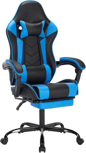 Miniatura 10 de Silla ergonómica de cuero para juegos con reposapiés, cómoda silla de juegos beige con cómodo reposacabezas y soporte lumbar para adultos, niños