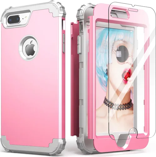 Miniatura 36 de IDweel Funda para iPhone 8 Plus, para iPhone 7 Plus con Protector de Pantalla, 3 en 1 Híbrida Resistente a Golpes de Servicio Pesado, Cubierta Dura