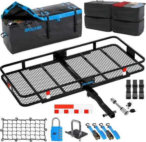 Miniatura 11 de Mockins Soporte de enganche de carga plegable de 48 x 18 x 6 pulgadas y bolsa de carga impermeable de 15 pies cúbicos para cama de camioneta con 4