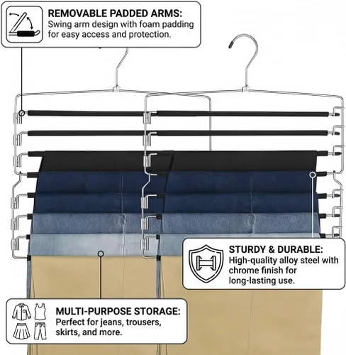 Miniatura 2 de USTECH Perchas de 8 niveles para pantalones (juego de 2) Percha de columpio de varios niveles con acolchado de espuma y brazo extraíble Perchas