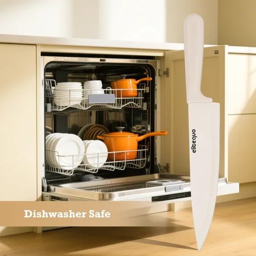 Miniatura 5 de Juego de 8 cuchillos de cocina con afilador, apto para lavavajillas, acero inoxidable alemán con mango ergonómico antideslizante Beige