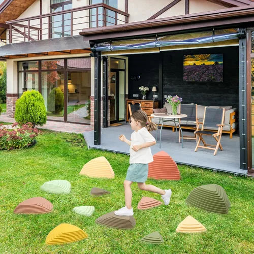 Miniatura 4 de makarci Stepping Stones para niños, 12 piezas de carreras de obstáculos para jugar en interiores y exteriores, borde de goma completo de plástico 12