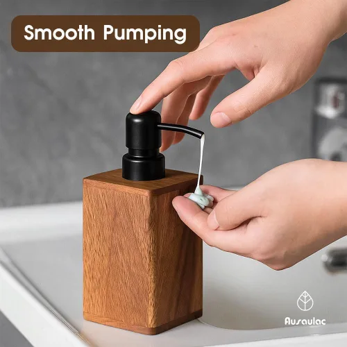 Miniatura 6 de Dispensador de jabón de madera maciza de 6.8 fl oz para baño, cocina, bomba de jabón de manos recargable de madera, dispensador de loción