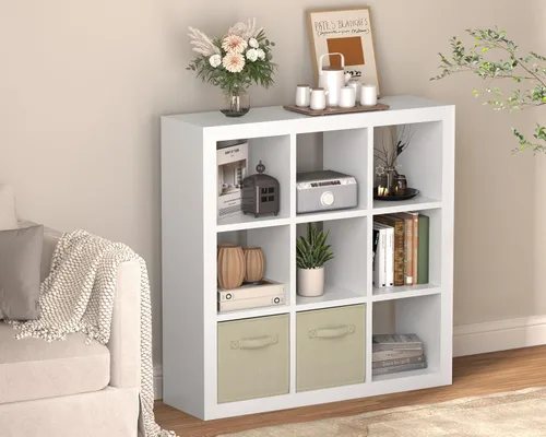 Miniatura 23 de furtble Estantería organizadora de almacenamiento de 8 cubos, moderna estantería abierta de madera, estante de exhibición multifuncional para sala