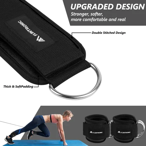 Miniatura 4 de flintronic 2 correas de tobillo para máquina de cable, puños de gimnasio con doble anillo en D de acero inoxidable, tobillera de gimnasio