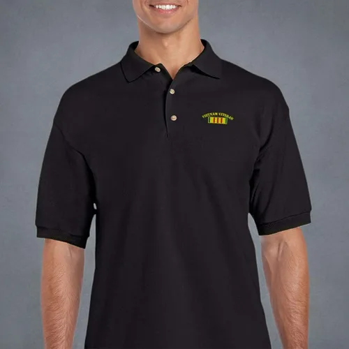 Miniatura 5 de Camisas polo personalizadas para hombres Vietnam Veterano Bandera Militar Bordado Algodón