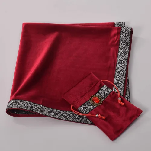 Miniatura 5 de BLESSUME Paño de mesa de tarot de altar de bruja y bolsa de tela de tarot de adivinación cuadrada (rojo)