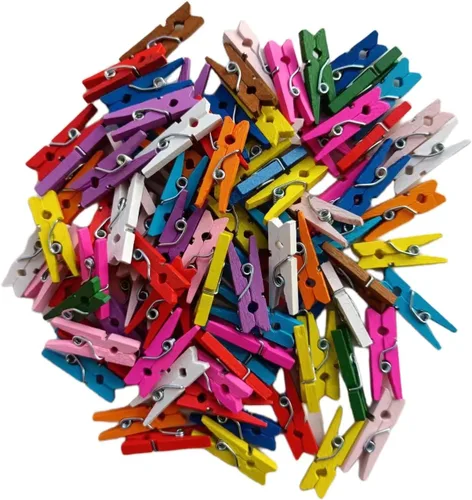 Miniatura 5 de Alfileres de ropa en miniatura para manualidades, adornos de decoración de Navidad, clips pequeños con cordel de yute rosa, paquete de 100