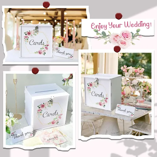 Miniatura 6 de OurWarm Caja de tarjetas de boda blanca de PVC con cerradura, caja de tarjeta de regalo para recepción de boda, caja de sobres de dinero de boda