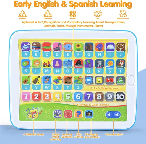 Miniatura 3 de PLAY Juguetes bilingües de aprendizaje de español e inglés para niños pequeños de 1 a 3 años, tableta de aprendizaje interactiva para niños