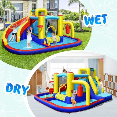 Miniatura 3 de HONEY JOY Tobogán acuático inflable, parque acuático inflable gigante 7 en 1 para niños pequeños con piscina de salpicaduras, casa de rebote de agua