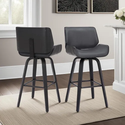 Miniatura 11 de Armen Living Tyler - Taburete giratorio de piel sintética gris y madera negra de 26 pulgadas de altura de mostrador Gris / Negro