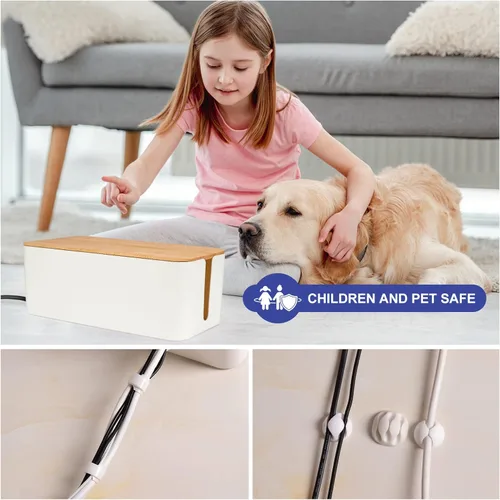 Miniatura 5 de Caja organizadora de cables – Caja organizadora de cables grande de estilo madera para ocultar cables y regletas de alimentación Caja organizadora