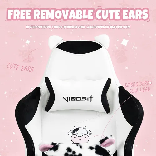 Miniatura 7 de Vigosit Linda silla de juegos con cojín lumbar de patas, silla de videojuegos de PC para niñas, adolescentes y mujeres (negro y blanco)