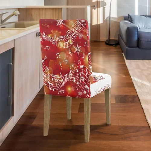 Miniatura 6 de HUGS IDEA Christmas Seat Covers for Dining Room Chairs Set of 6 Music Notes Stretch Chair Slipcovers Protector Removable and Washable Kitchen Dining