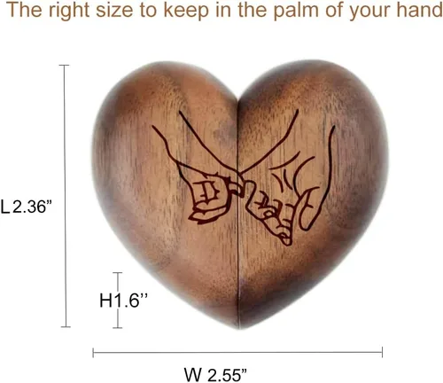 Miniatura 4 de Caja de madera para anillos para ceremonia de boda, caja de anillo en forma de corazón, caja de madera maciza con doble anillo, caja de anillo