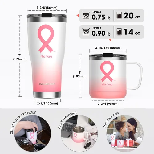 Miniatura 2 de HAUSHOF Taza con tapa, taza de café aislada de 14 onzas con asa para la mejor mamá, regalos de cumpleaños de Navidad, cinta rosa Lazo rosado
