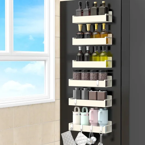Miniatura 22 de HuggieGems Paquete de 4 organizadores magnéticos para especias para refrigerador y horno, organizadores de nevera gris claro y almacenamiento