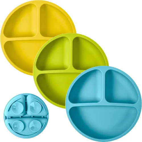 Miniatura 19 de WeeSprout - Platos de succión para bebés y niños pequeños con tapas, 100% silicona, diseño dividido para comedores selectivos, aptos para microondas