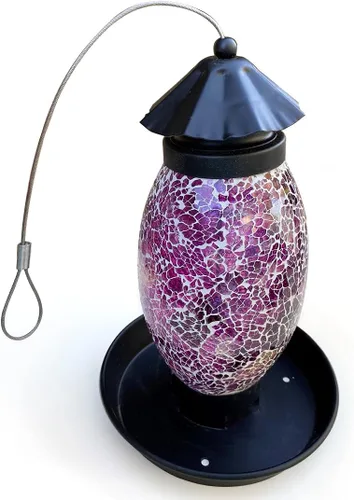 Miniatura 8 de Lily's Home Comedero para colibríes de vidrio de mosaico de 35 onzas, decoración colorida de jardín, boca ancha fácil de rellenar, incluye gancho