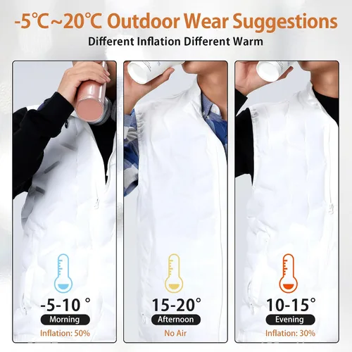Miniatura 5 de REARIX Chaleco inflable de flujo cálido para hombres y mujeres, chaleco de ropa exterior para hombre, chaleco de control de temperatura, chaleco