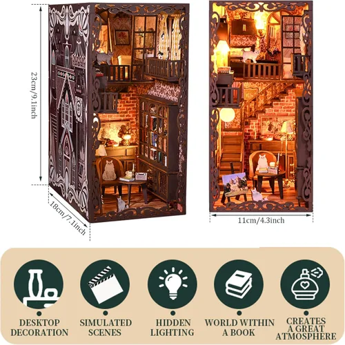 Miniatura 3 de Kits de rincón de libros para adultos, kit de sujetalibros 3D 2026, kit de construcción de modelo de casa de libro mágico, decoración con sensor