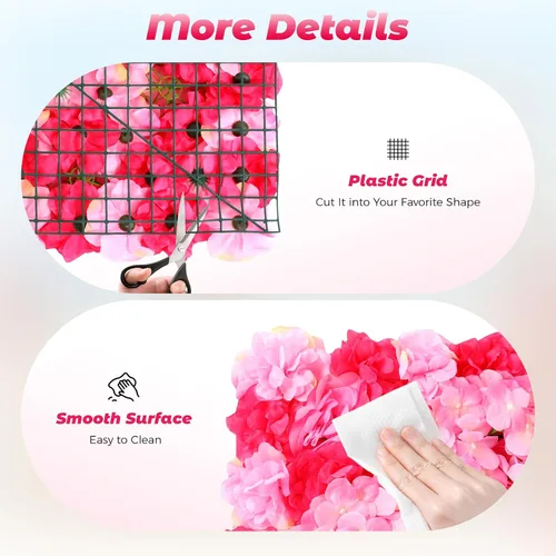 Miniatura 5 de Juego de paneles de pared de flores de seda artificial, telón de fondo de fiesta de boda, panel de pared floral de rosa de seda para ramo, Rosa