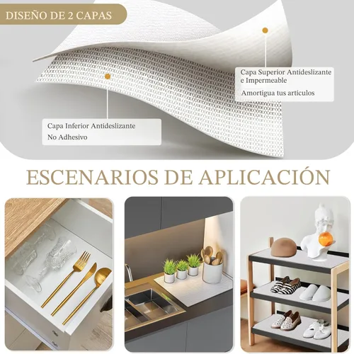 Miniatura 3 de Beautysaid Revestimiento de estante y cajón para armario de cocina, papel antideslizante no adhesivo, impermeable, lavable, grueso para tocador