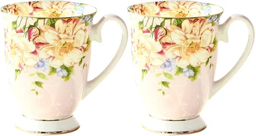 Miniatura 5 de Taza de café 10.1 fl oz, taza de cerámica de porcelana de hueso, tazas café pintura floral, presente creativo, ceremonia vintage