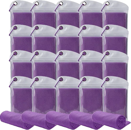 Miniatura 15 de Paquete de 20 toallas refrescantes de 40 x 12 pulgadas, toalla de hielo para cuello y cara, microfibra fría con bolsa transpirable para yoga, Azul